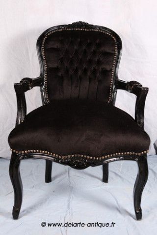 Louis Xv Arm Chair French Style Chair Vintage Furniture Black Velvet