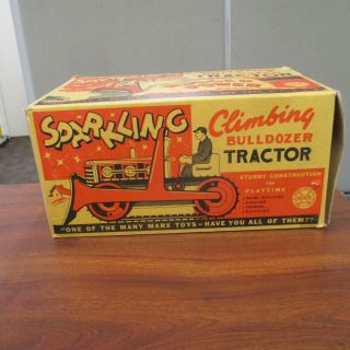 Vintage MARX WIND - UP CATERPILLAR SPARKLING CLIMBING BULLDOZER TRACTOR w/ORIG BOX 12