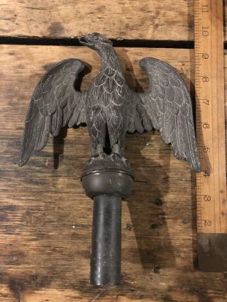 Antique 19th C American Eagle Flag Poll Topper Bronze Federal Spread Wing 3