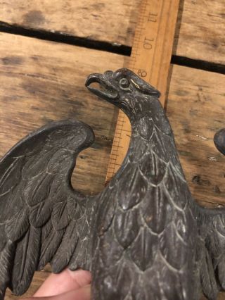 Antique 19th C American Eagle Flag Poll Topper Bronze Federal Spread Wing 6