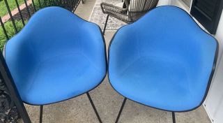 Charles Eames Herman Miller Turquoise Blue Tweed On Black fiberglass arm chair 2
