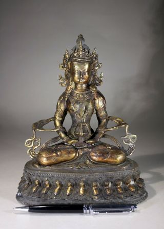 Antique Chinese Gilt Bronze Buddha Statue Tibetan Buddhism Amitayus Boddhisattva 10