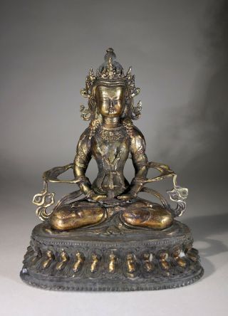 Antique Chinese Gilt Bronze Buddha Statue Tibetan Buddhism Amitayus Boddhisattva