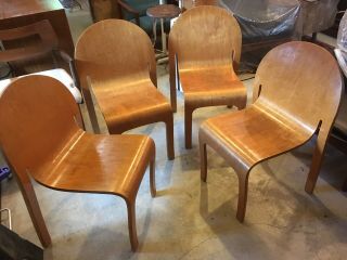 Rare Mid Century Peter Danko Bodyform Molded Plywood Chairs (4)