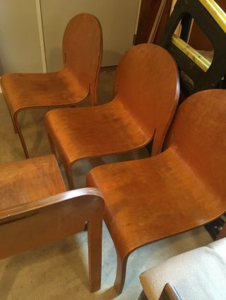 Rare Mid Century Peter Danko Bodyform Molded Plywood Chairs (4) 6