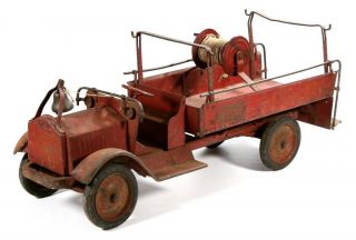 Keystone Packard Pressed Steel Toy Fire Hose Truck 1920 ' s Metal Toy 4