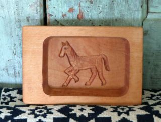 Old Primitive West Germany Carved Wood Horse Pony Butter Mold Press 1/2 Lb Size