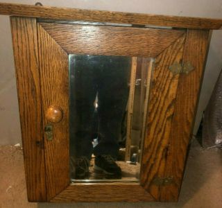 Antique Oak Bathroom Vanity Medicine Cabinet With Beveled Mirror
