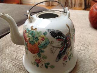 Chinese Antique Porcelain Teapot China Birds Butterfly Flowers No Lid