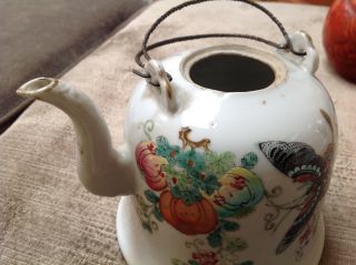 chinese antique porcelain Teapot China Birds butterfly flowers NO LID 2