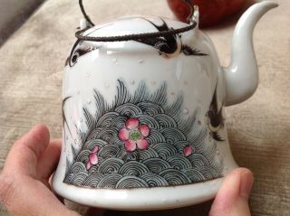 chinese antique porcelain Teapot China Birds butterfly flowers NO LID 6