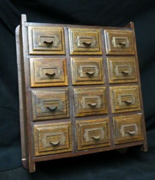 12 Drawer Apothecary / Medical / Card Or Spice Cabinet Hanging Wood Gallery Hurt
