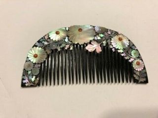 Vintage Japanese Kanzashi Lacquered Wood & Mother of Pearl Hair Comb & Pin 3