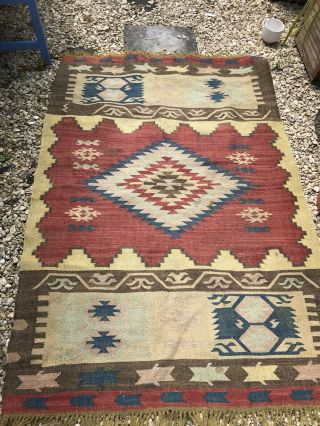 Antique Native American Navajo Rug / Blanket Estate Bind Weave Natural Dyes.