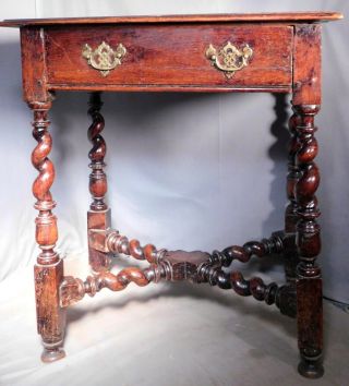 Antique 18th Century English DARK Oak Baroque Barley Twist Rope Table Drawer 4