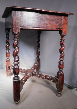 Antique 18th Century English DARK Oak Baroque Barley Twist Rope Table Drawer 6