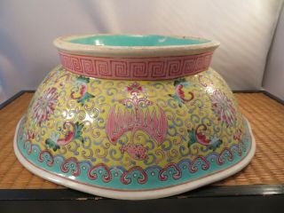 Large Antique Chinese Famille Rose Porcelain 8 - Lobed Bowl Phoenix China 10 7/8 
