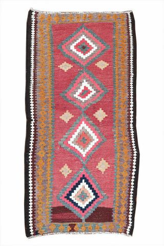 Handmade Geometric Vintage Persian - Style Oriental Red Wool Kilim Kelim Rug 4x7
