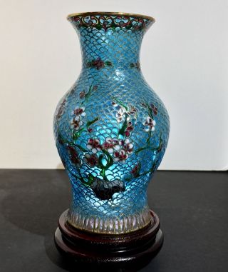Antique Chinese Stained Peking Glass Cloisonné Floral Motif Vase
