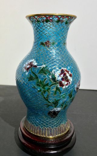 Antique Chinese Stained Peking Glass Cloisonné Floral Motif Vase 5