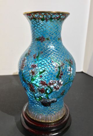 Antique Chinese Stained Peking Glass Cloisonné Floral Motif Vase 7