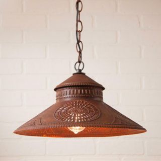 Shopkeeper Distressed Rusty Punched Tin Hanging Light