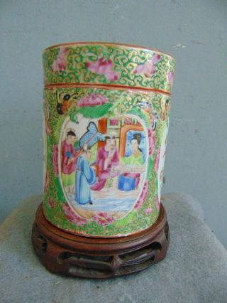 Antique Chinese Export Porcelain Famille Rose Round Box / Covered Jar Mandarin
