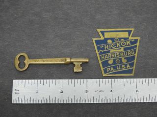 Antique W.  O.  Hickok Brass Key & Machinery Tag Vintage Harrisburg Pa Advertising