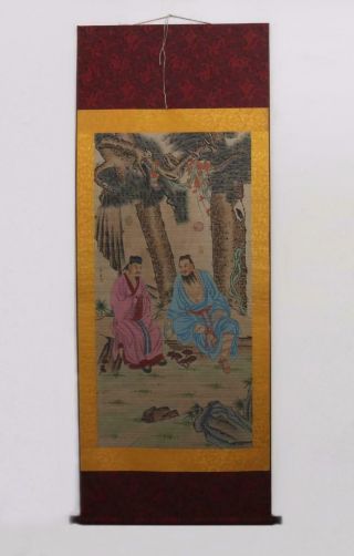 Li Tang Signed Old Chinese Hand Painted Calligraphy Scroll W/figure