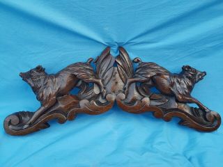 Antique French,  Large Pediment,  Black Forest,  Hunting Trophy,  Carved Oak 19th