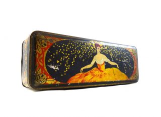Rare French Art Nouveau Woman Year Fireworks Nancy Tin Case Antique Box 1900