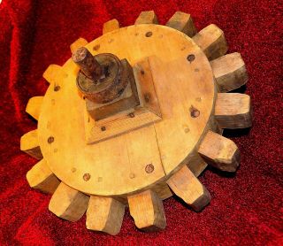 Antique wooden Grist mill wood wheel cog gear Industrial Agricultural display 2