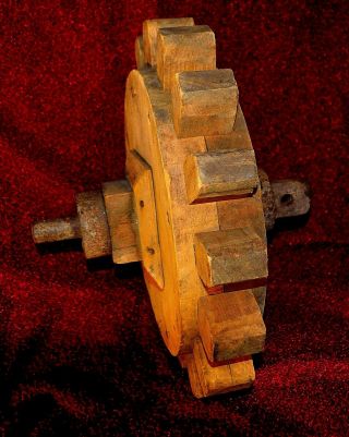 Antique wooden Grist mill wood wheel cog gear Industrial Agricultural display 3