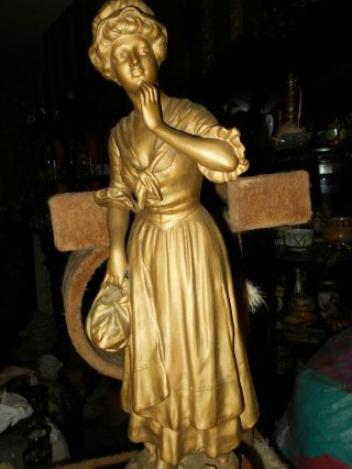 French Art Nouveau Lady Statue Manon AJ Scotte 8 Days Mantle Clock Spelter 4