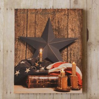 Americana God And Country Star/flag Led Canvas Wall Print