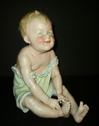 Antique Gebruder Heubach Piano Baby Large Boy Touching Toes Bisque Porcelain