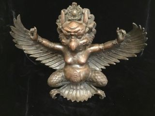 Antique Qing Chinese Tibet Bronze Buddhist Garuda 11” Wide Casting & Patina