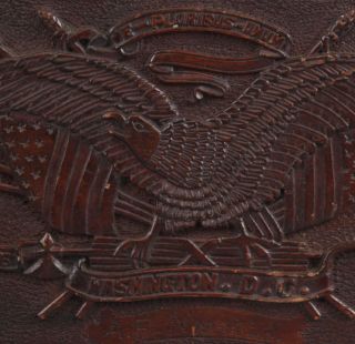 Antique 1909 Folk Art Carved Mahogany Wood Plaque American Eagle & Flags 4