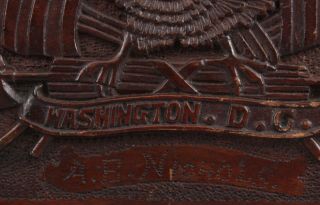 Antique 1909 Folk Art Carved Mahogany Wood Plaque American Eagle & Flags 5