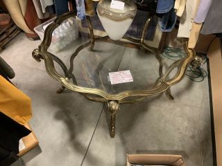 Rare Mid Century Labarge Solid Brass Coffee Table With Rams Legs