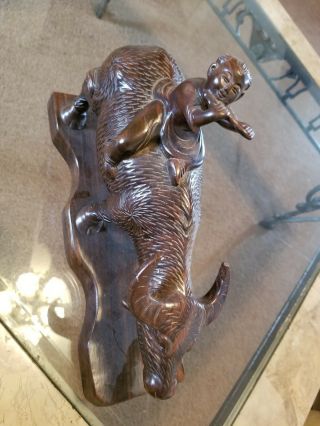 Vintage Chinese Carved Wood Statue Of Ox Or Water Buffalo Boy/flute Quality