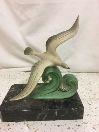 Antique French Art Deco Seagulls - spelter sculptures / bookends (pair) 2
