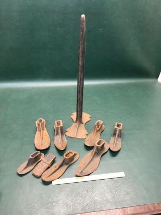 Antique Cast Iron Cobbler Anvil Shoe Repair Maker Stands Forms Molds Tools 1890