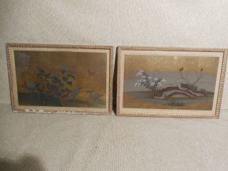 Chinese Scroll Paintings Of Birds Quail? Cranes? Signed