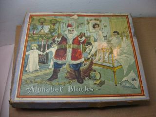 Alphabet Wood Blocks St Nickolas Santa Claus Animals Pictures Vintage Old
