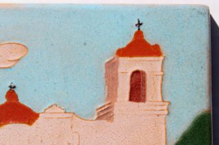 1930 ' s San Jose Texas Mission Glazed Pottery Tile 6 Inch Blue Skies 6