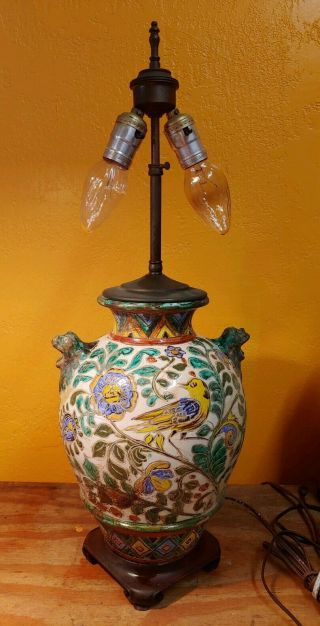 Antique ASIAN CHINESE CERAMIC GINGER JAR TABLE LAMP FOO DOG HANDLES 10