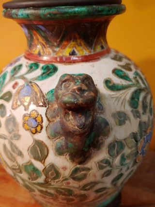 Antique ASIAN CHINESE CERAMIC GINGER JAR TABLE LAMP FOO DOG HANDLES 12