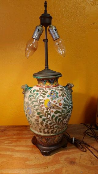 Antique ASIAN CHINESE CERAMIC GINGER JAR TABLE LAMP FOO DOG HANDLES 2