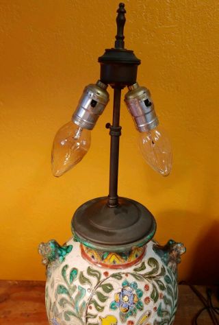 Antique ASIAN CHINESE CERAMIC GINGER JAR TABLE LAMP FOO DOG HANDLES 3